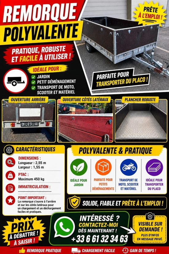 Remorque avec portes latérales et avant
