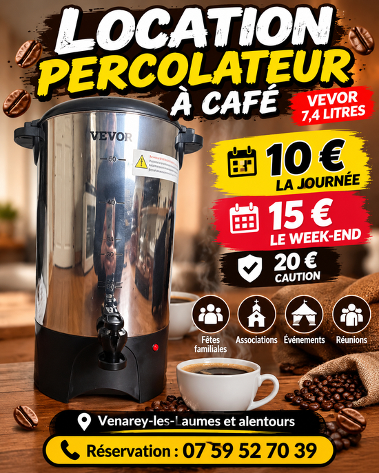 Location percolateur à café VEVOR 7,4 L – 50 tasses